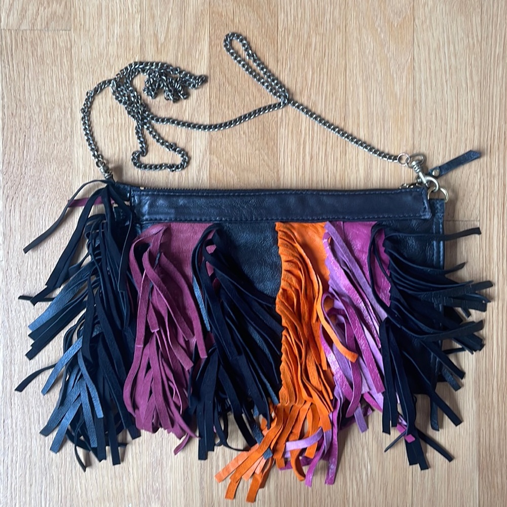 Danielle Sakry Multi Color Leather Fringe Crossbody Bag